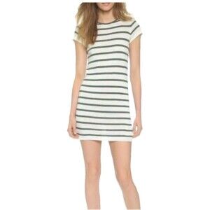 Alice + Olivia Womens Shirt Dress White Green Striped Short Sleeve